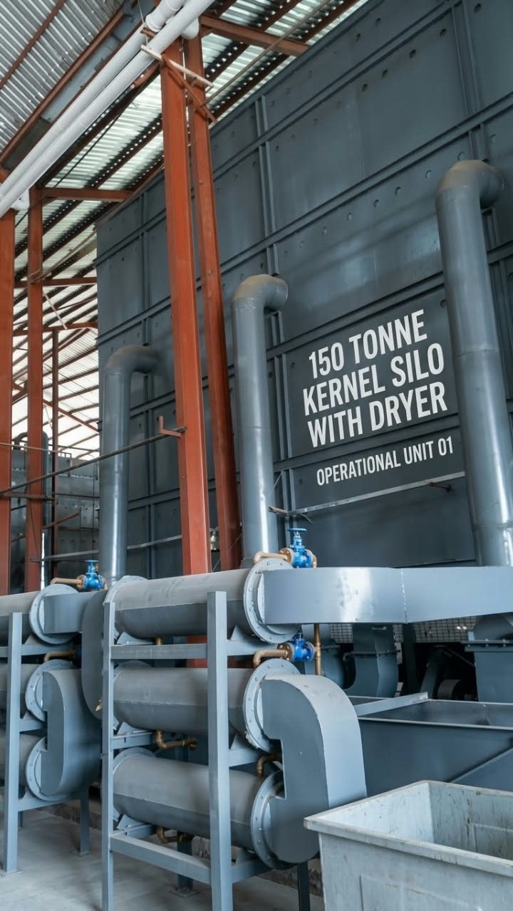 Kernel silo with dryer at an operational unit